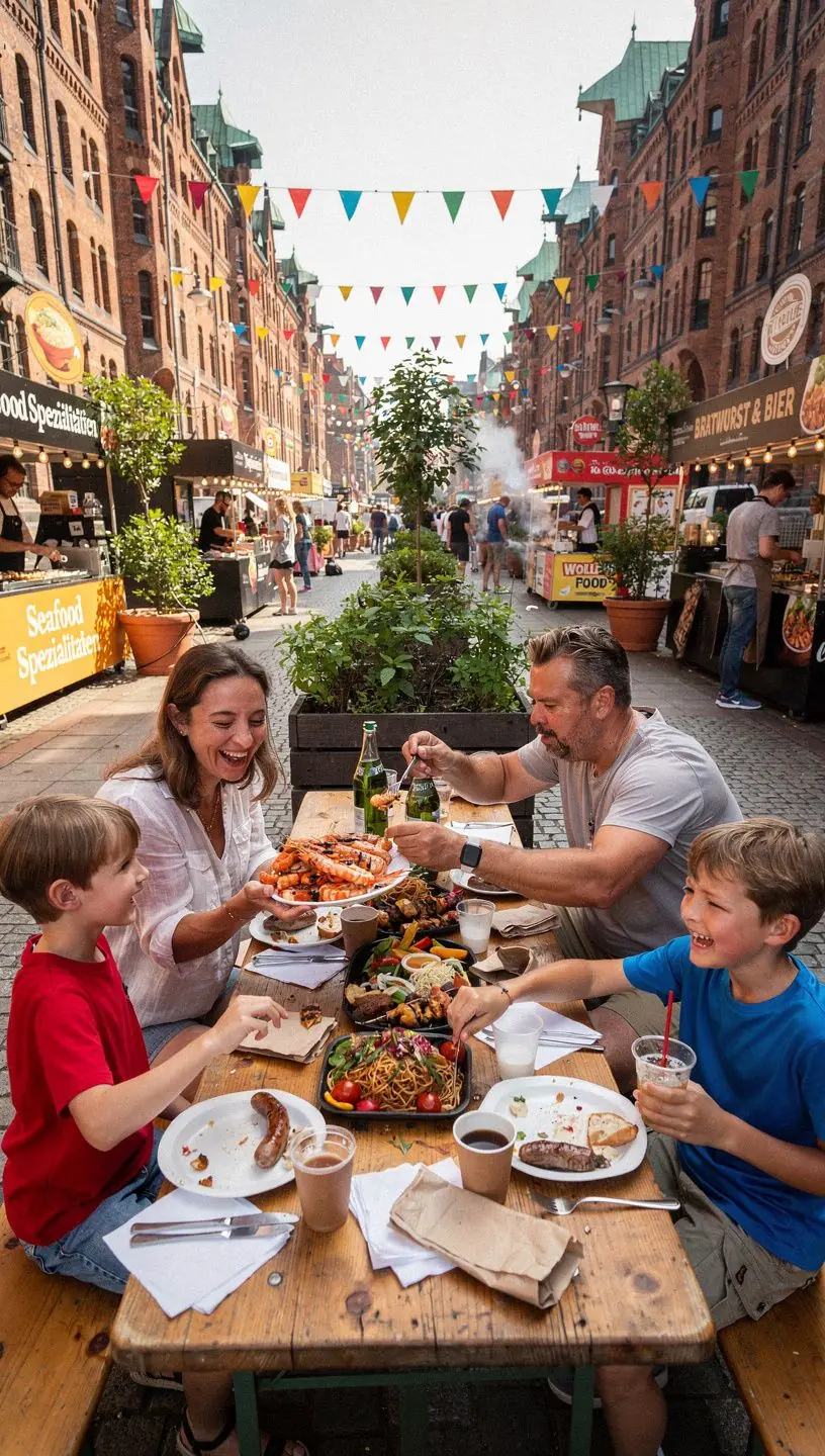 Ein Reisender probiert traditionelle deutsche Gerichte an einem Straßenstand während einer Tour.