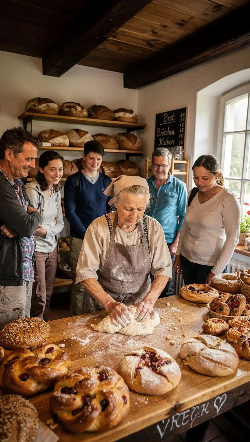 Ein freundlicher Verkäufer präsentiert sein handgemachtes Brot auf einem lokalen Markt.